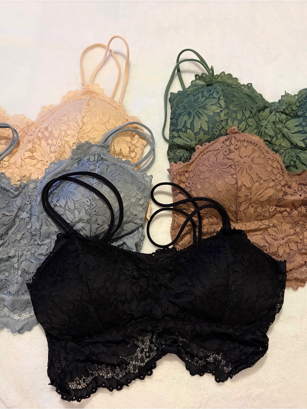 Lace Bralette Pack - Black, Sage, Dusty Blue, Blush, Mauve